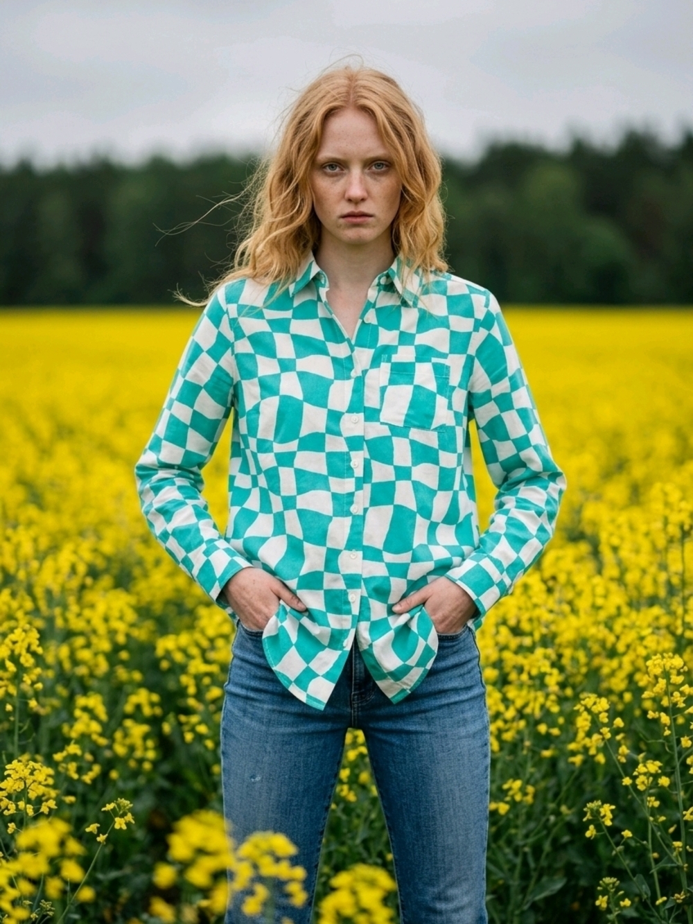 Van Heusen Green and Cream Printed Easy Fit Top